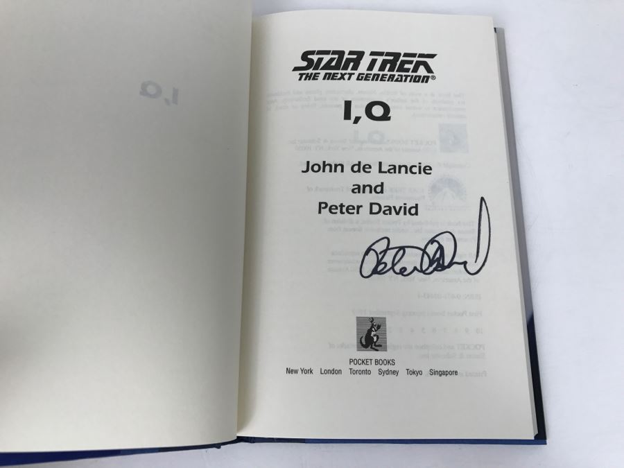 Signed First Pocket Books Printing 1999 Hardcover Book STAR TREK The Next Generation I,Q By John De Lancie And Peter David (Signed By Peter David) [Photo 5]