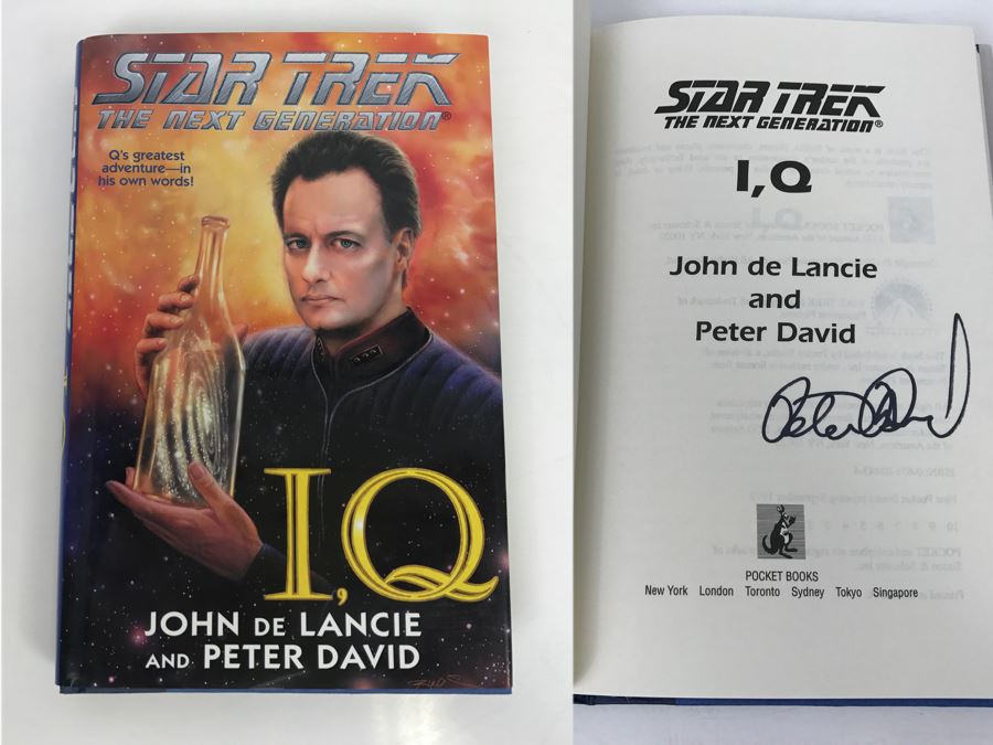 Signed First Pocket Books Printing 1999 Hardcover Book STAR TREK The Next Generation I,Q By John De Lancie And Peter David (Signed By Peter David) [Photo 1]