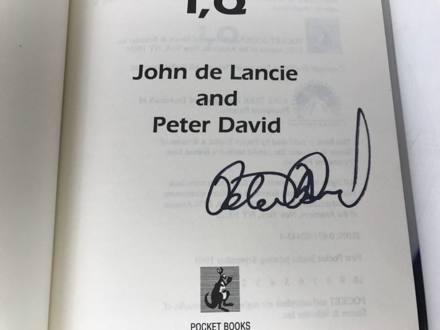 Signed First Pocket Books Printing 1999 Hardcover Book STAR TREK The Next Generation I,Q By John De Lancie And Peter David (Signed By Peter David) [Photo 6]