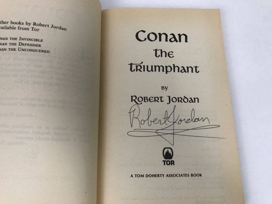 Signed Set Of (3) First Printing Paperback Books: 1982 Conan The Defender, 1983 Conan The Triumphant And 1984 Conan The Victorious By Robert Jordan (Each Copy Signed By Robert Jordan) [Photo 11]