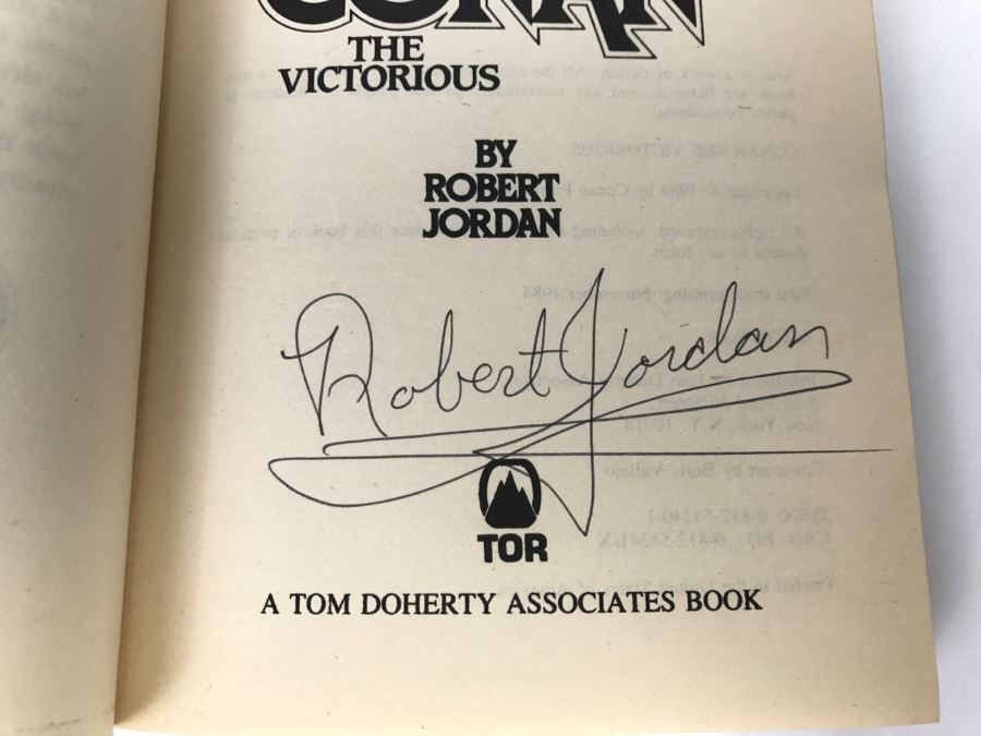 Signed Set Of (3) First Printing Paperback Books: 1982 Conan The Defender, 1983 Conan The Triumphant And 1984 Conan The Victorious By Robert Jordan (Each Copy Signed By Robert Jordan) [Photo 15]