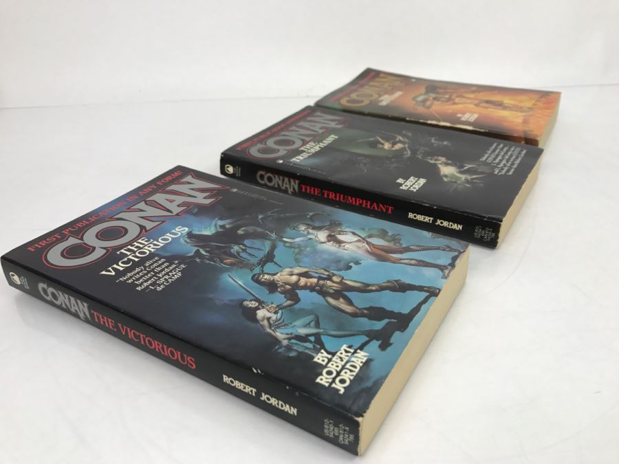 Signed Set Of (3) First Printing Paperback Books: 1982 Conan The Defender, 1983 Conan The Triumphant And 1984 Conan The Victorious By Robert Jordan (Each Copy Signed By Robert Jordan) [Photo 6]