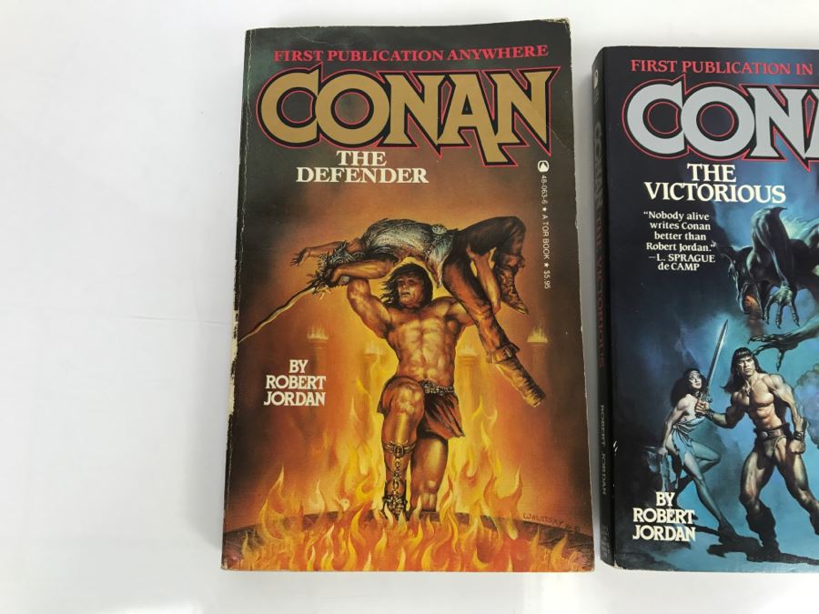 Signed Set Of (3) First Printing Paperback Books: 1982 Conan The Defender, 1983 Conan The Triumphant And 1984 Conan The Victorious By Robert Jordan (Each Copy Signed By Robert Jordan) [Photo 3]