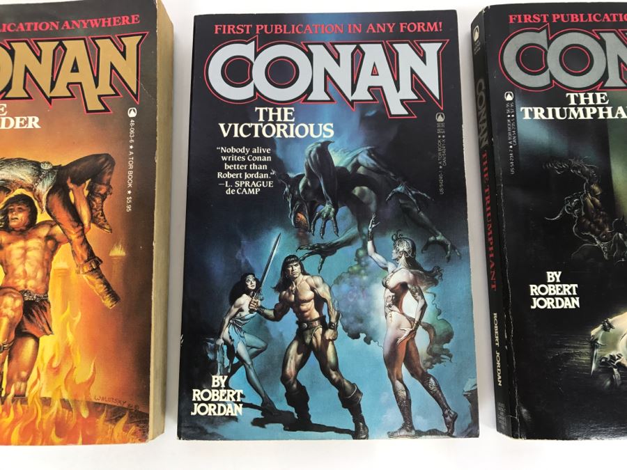 Signed Set Of (3) First Printing Paperback Books: 1982 Conan The Defender, 1983 Conan The Triumphant And 1984 Conan The Victorious By Robert Jordan (Each Copy Signed By Robert Jordan) [Photo 4]