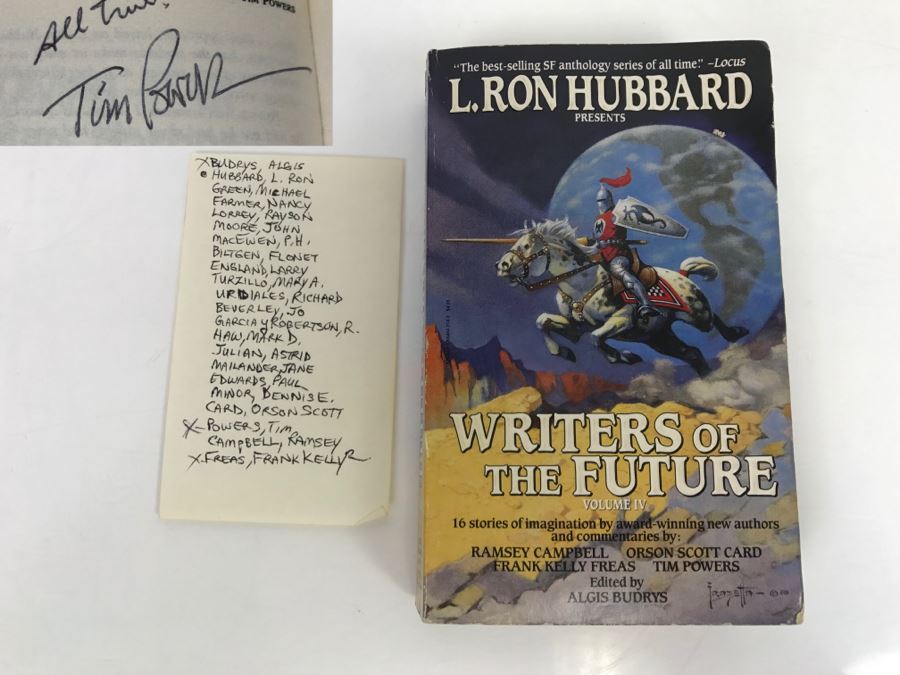 Signed First Edition 1988 Paperback Book L. Ron Hubbard Presents Writers Of The Future Volume IV (Signed By Algis Budrys, Tim Powers And Kelly Freas) [Photo 1]
