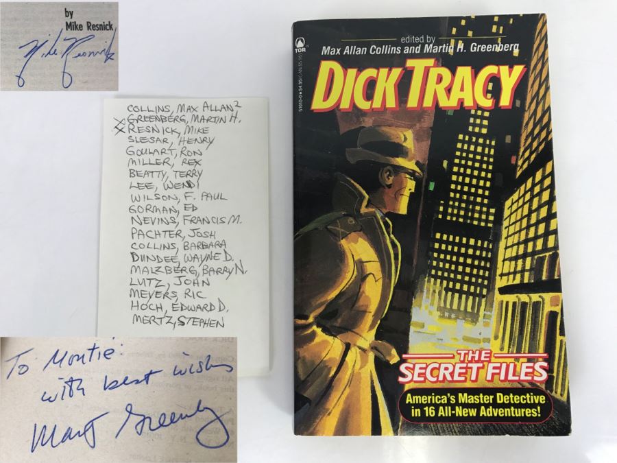 Signed First Edition 1990 Paperback Book Dick Tracy: The Secret Files (Signed By Martin H. Greenberg And Mike Resnick) [Photo 1]