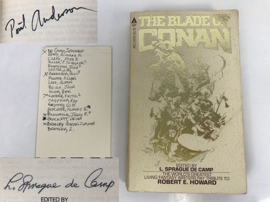 Signed First Ace Printing 1979 Paperback Book The Blade Of Conan By L. Sprague De Camp (Signed By L. Sprague De Camp, Poul Anderson, Fritz Leiber, Jerry E. Pournelle And Marion Zimmer Bradley) [Photo 1]