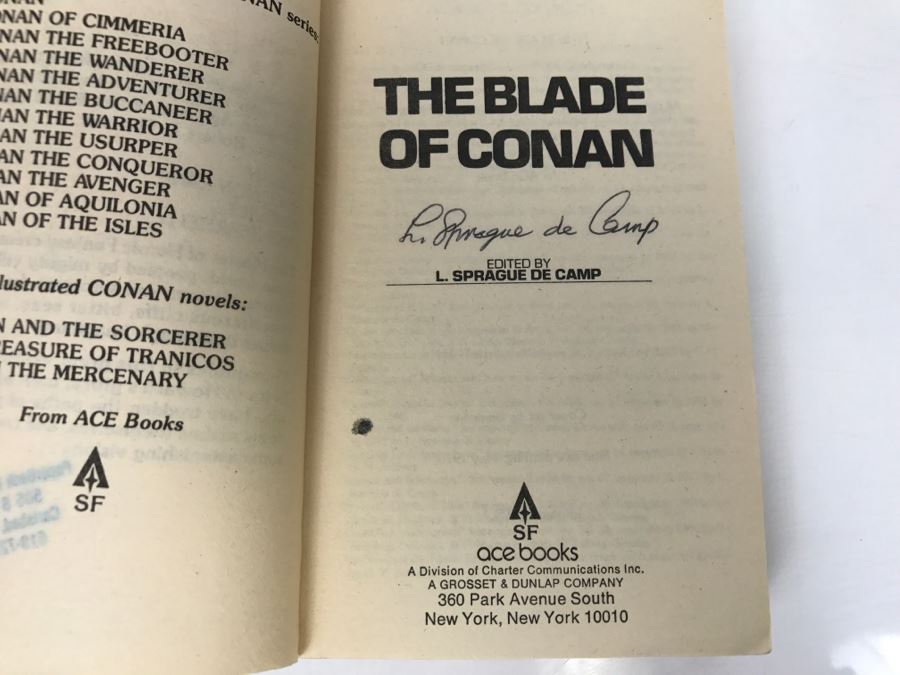 Signed First Ace Printing 1979 Paperback Book The Blade Of Conan By L. Sprague De Camp (Signed By L. Sprague De Camp, Poul Anderson, Fritz Leiber, Jerry E. Pournelle And Marion Zimmer Bradley) [Photo 6]