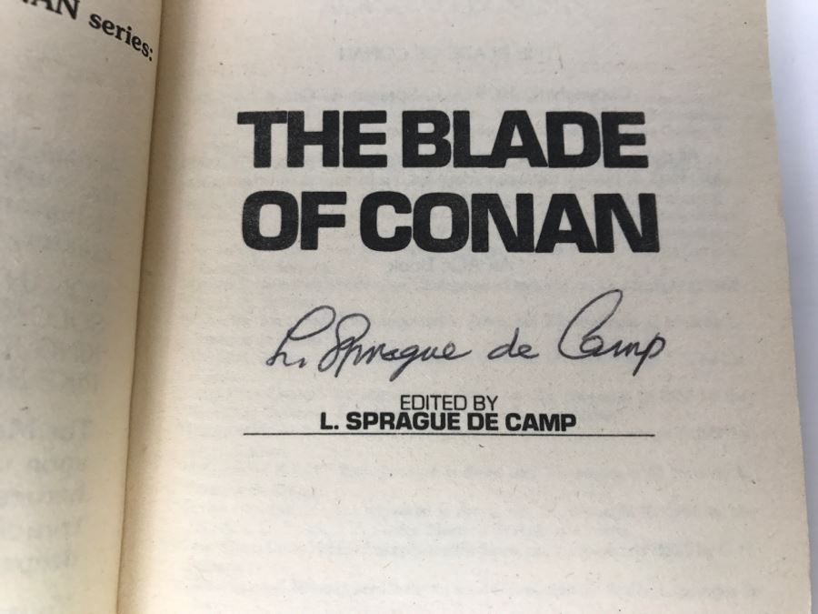 Signed First Ace Printing 1979 Paperback Book The Blade Of Conan By L. Sprague De Camp (Signed By L. Sprague De Camp, Poul Anderson, Fritz Leiber, Jerry E. Pournelle And Marion Zimmer Bradley) [Photo 7]