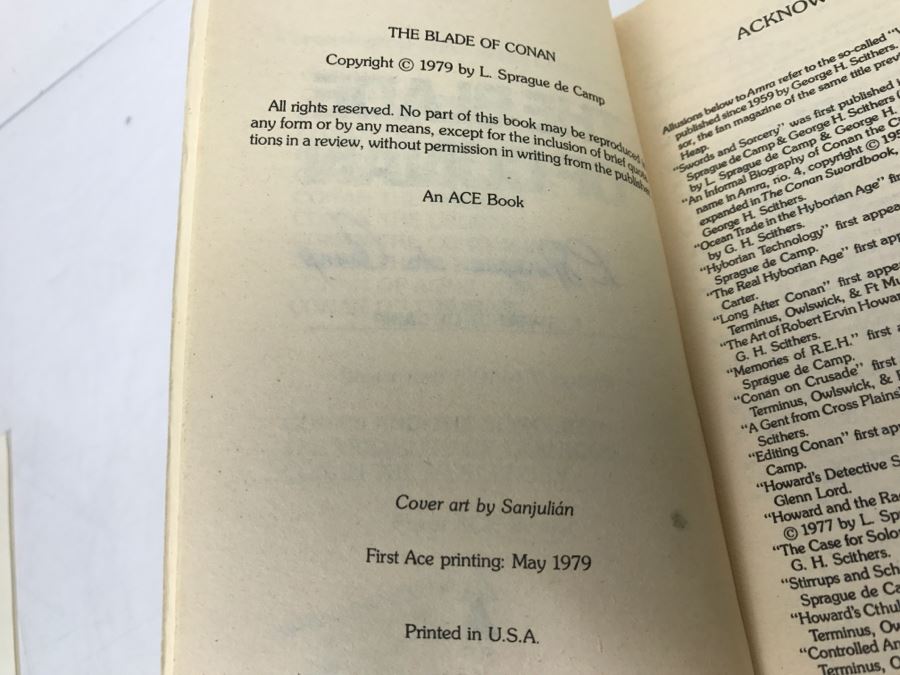 Signed First Ace Printing 1979 Paperback Book The Blade Of Conan By L. Sprague De Camp (Signed By L. Sprague De Camp, Poul Anderson, Fritz Leiber, Jerry E. Pournelle And Marion Zimmer Bradley) [Photo 8]