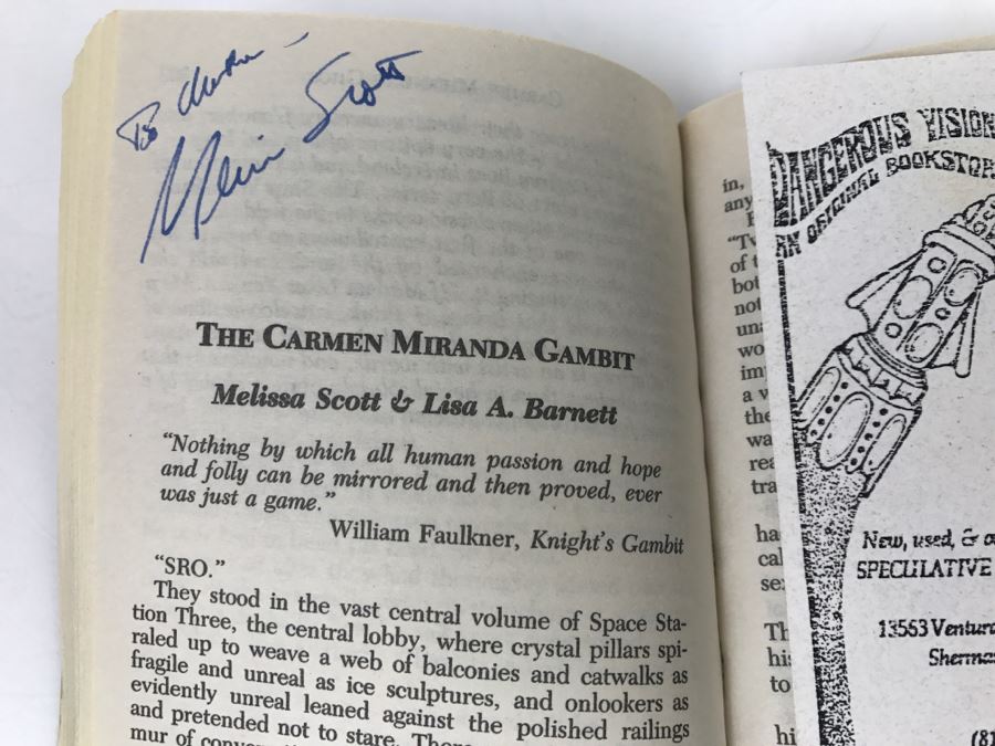 Signed First Printing 1990 Paperback Book Carmen Miranda's Ghost Is Haunting Space Station Three By Don Sakers (Signed By Susan Shwartz, Anne McCaffrey, Melissa Scott And Leslie Fish) [Photo 10]