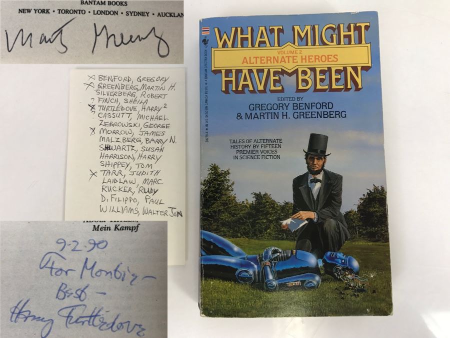 Signed 1990 Paperback Book What Might Have Been? Volume 2: Alternate Heroes (Signed By Gregory Benford, Martin H. Greenberg, Harry Turtledove, James Morrow And Judith Tarr) [Photo 1]