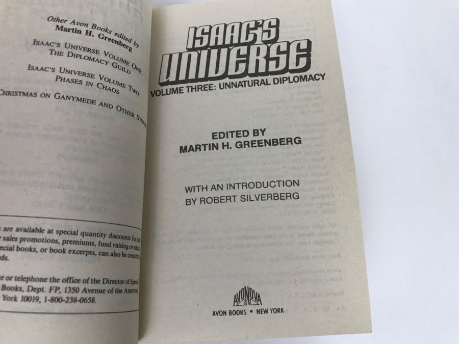 Signed First Avon Books Printing 1993 Paperback Book Isaac's Universe: Unnatural Diplomacy (Vol. 3) Signed By Harry Turtledove [Photo 6]