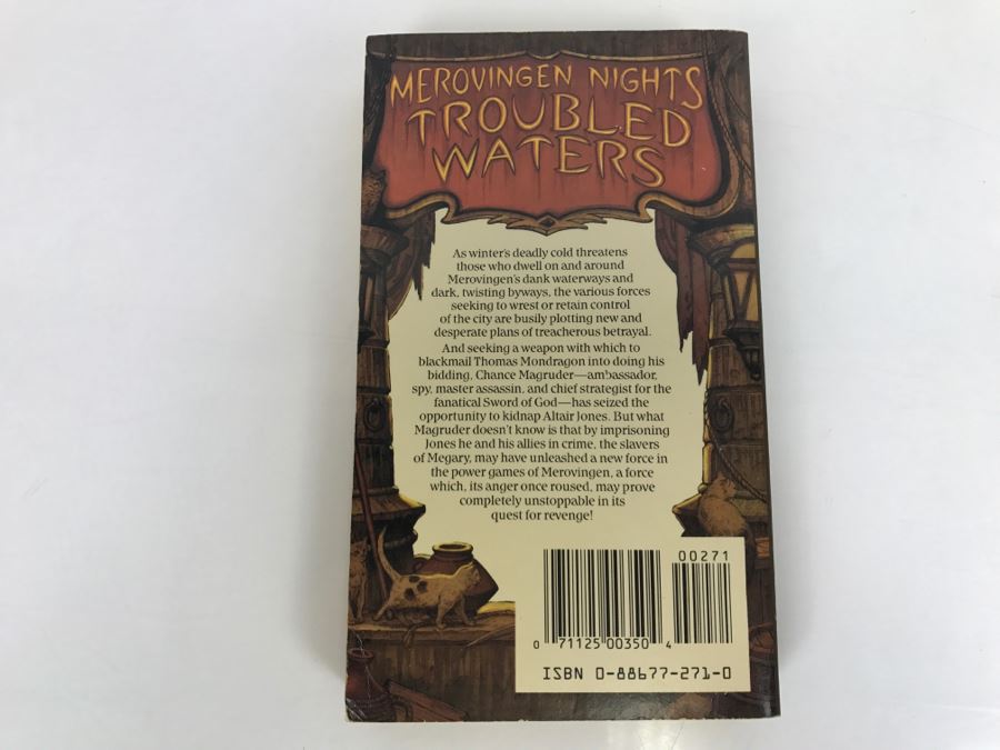 Signed First Printing 1988 Paperback Book Merovingen Nights #3 Troubled Waters By C.J. Cherryh (Signed By C.J. Cherryh, Mercedes Lackey, Roberta Rogow And Leslie Fish) [Photo 5]