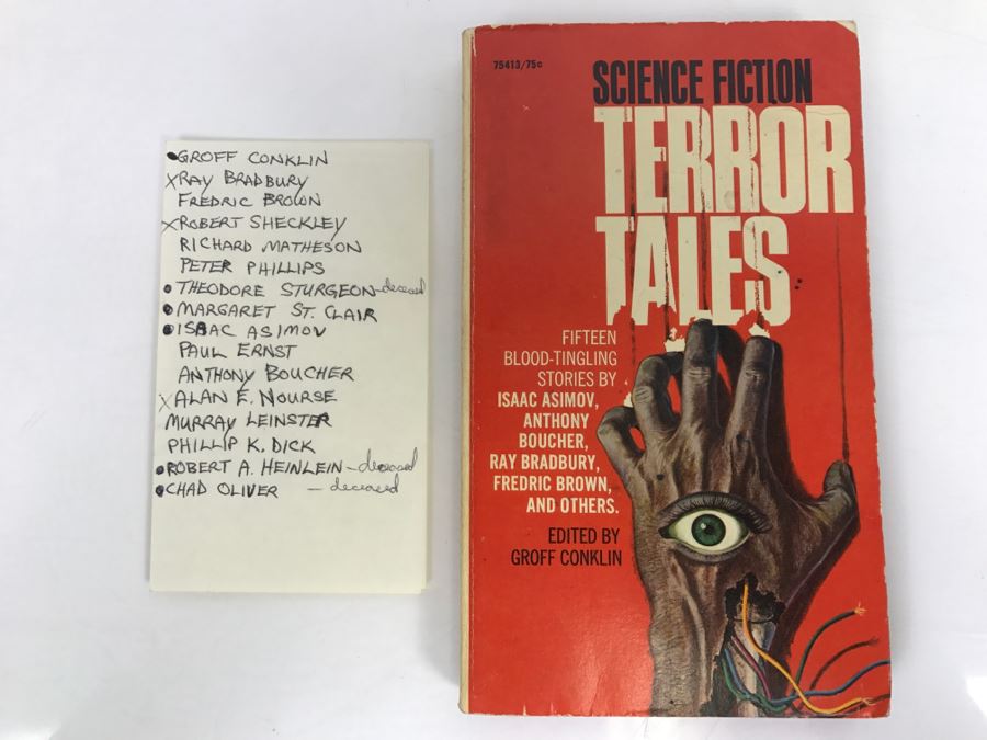 Signed Paperback Book Science Fiction Terror Tales Pocket Books (Signed By Ray Bradbury, Robert Sheckley And Alan E. Nourse) [Photo 2]