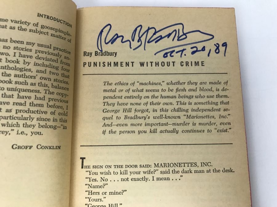 Signed Paperback Book Science Fiction Terror Tales Pocket Books (Signed By Ray Bradbury, Robert Sheckley And Alan E. Nourse) [Photo 9]