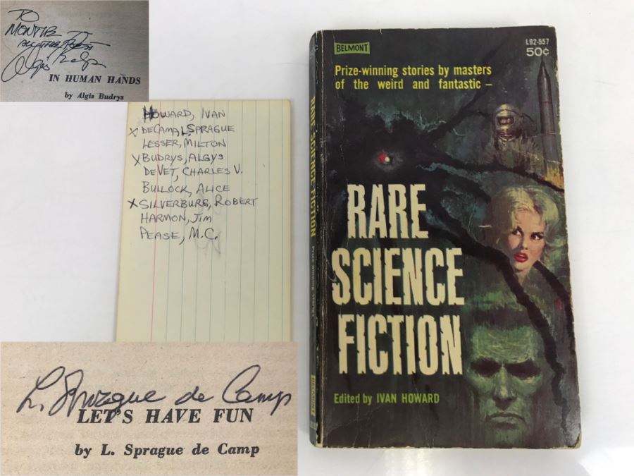 Signed First Printing 1963 Belmont Books Paperback Book Rare Science Fiction (Signed By L. Sprague De Camp, Algis Budrys And Robert Silverberg)