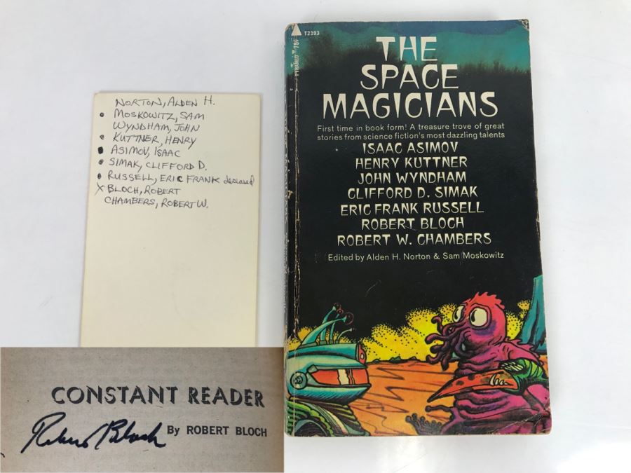 Signed First Printing 1971 Pyramid Books Paperback Book The Space Magicians Signed By Robert Bloch