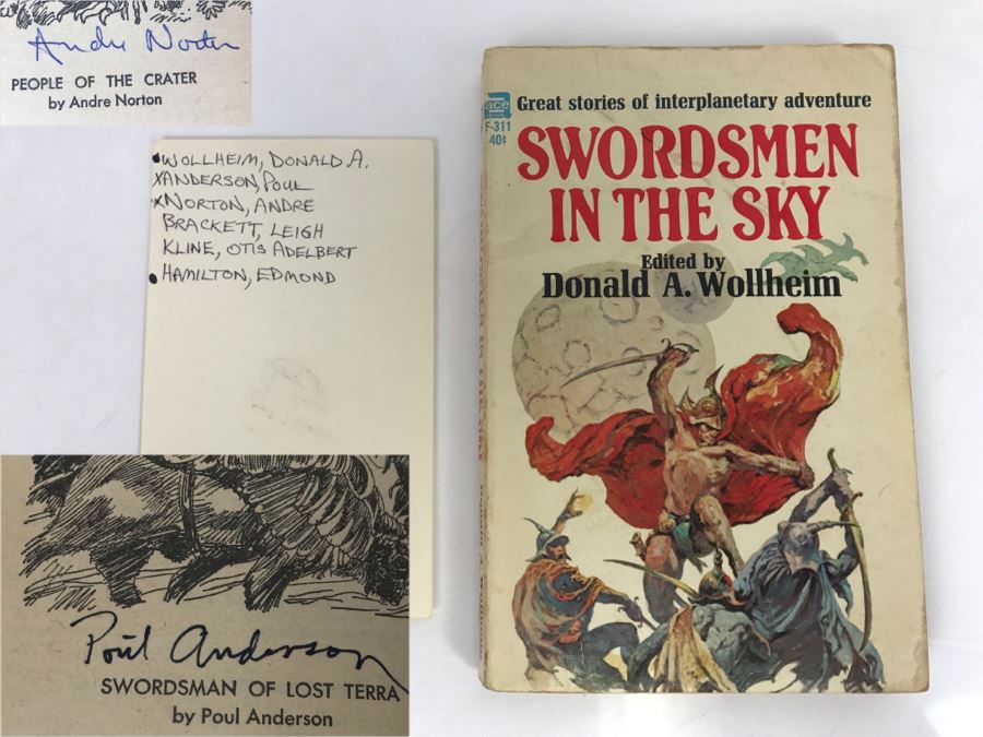 Signed 1964 Paperback Book Swordsmen In The Sky (Signed By Poul Anderson And Andre Norton)