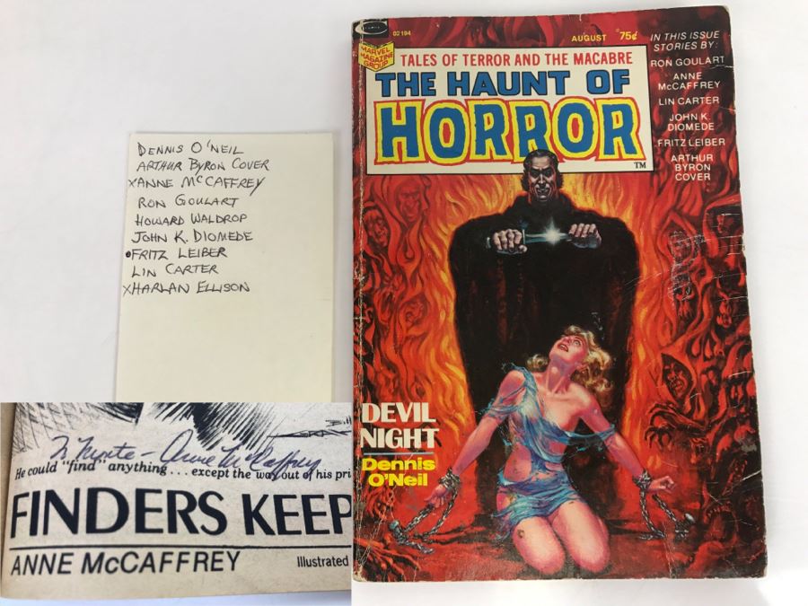 Signed Marvel Magazine Group Tales Of Terror And The Macabre The Haunt Of Horror August 1973 Signed By Anne McCaffrey