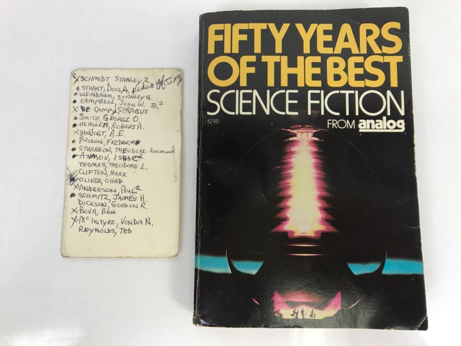 Signed Paperback Book Fifty Years Of The Best Science Fiction From Analog (Signed By Stanley Schmidt, L. Sprague De Camp, A. E. Van Vogt, Poul Anderson, Ben Bova And Vonda N. McIntrye) [Photo 2]