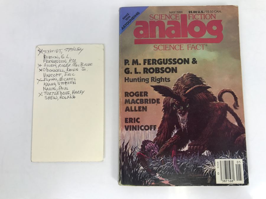 Signed Paperback Analog Science Fiction Science Fact May 1988 (Signed By Stanley Schmidt, Roger MacBride Allen, Kevin O'Donnell Jr., Michael F. Flynn And Harry Turtledove) [Photo 2]