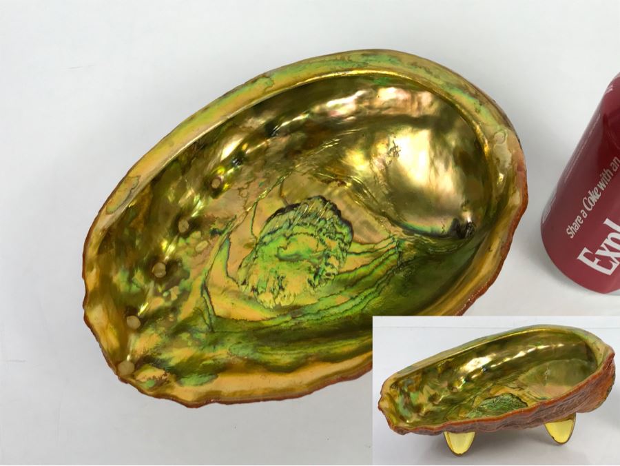 Unique Mid-Century Modern Abalone Shell With Yellow Glass Feet [Photo 1]