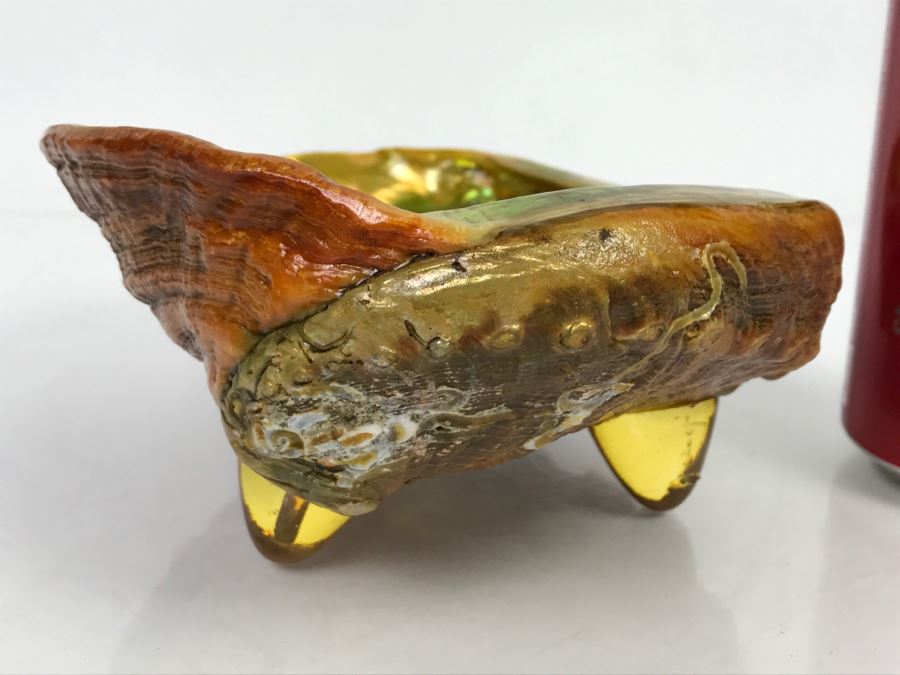 Unique Mid-Century Modern Abalone Shell With Yellow Glass Feet [Photo 12]