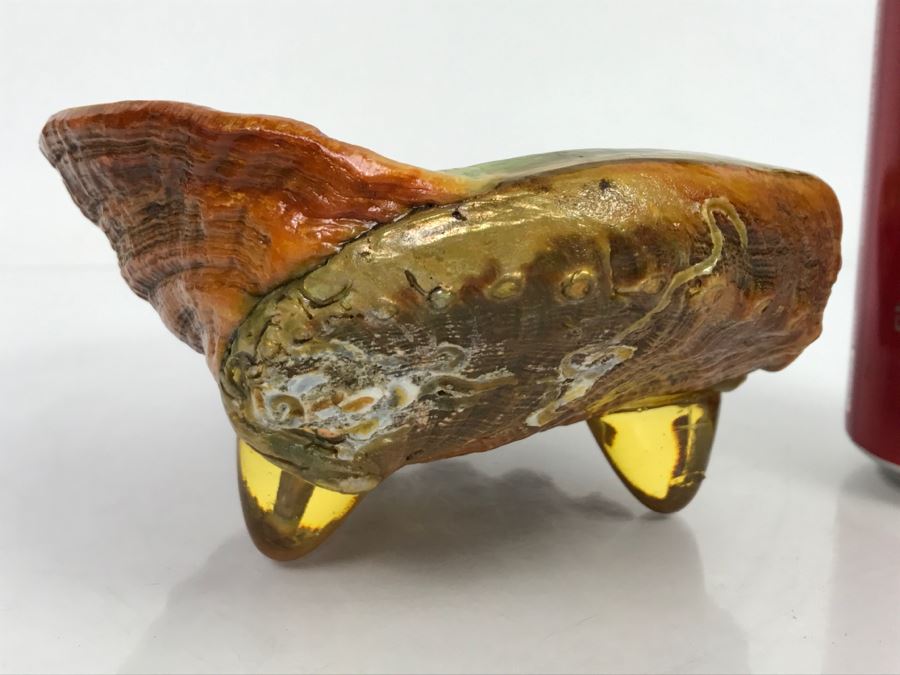 Unique Mid-Century Modern Abalone Shell With Yellow Glass Feet [Photo 13]
