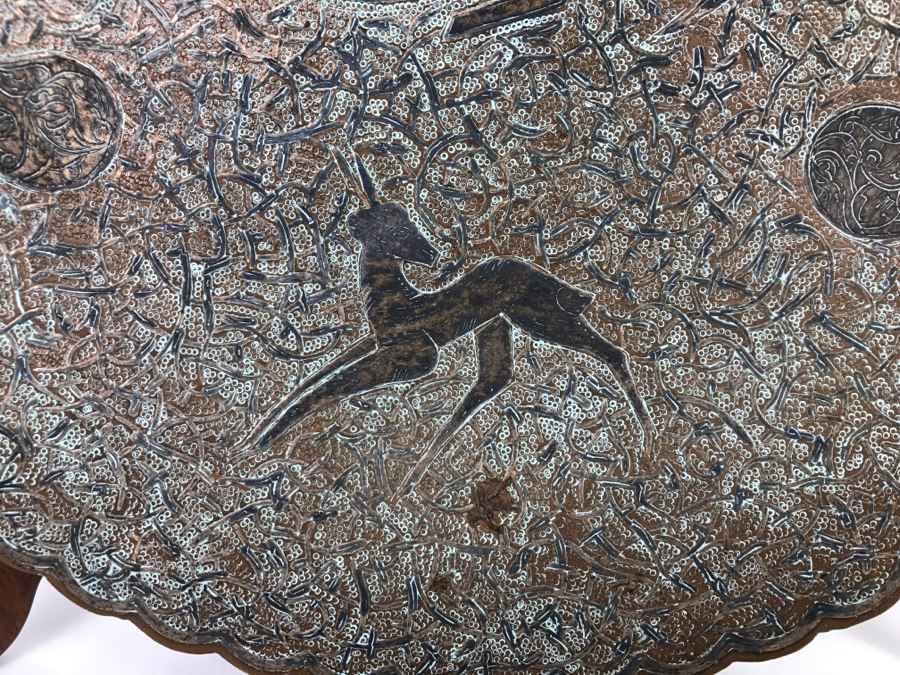 Large Vintage Middle Eastern Hand Hammered Copper Footed Charger Plate [Photo 5]