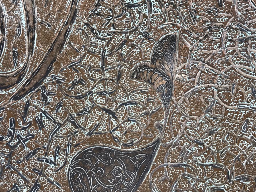 Large Vintage Middle Eastern Hand Hammered Copper Footed Charger Plate [Photo 7]