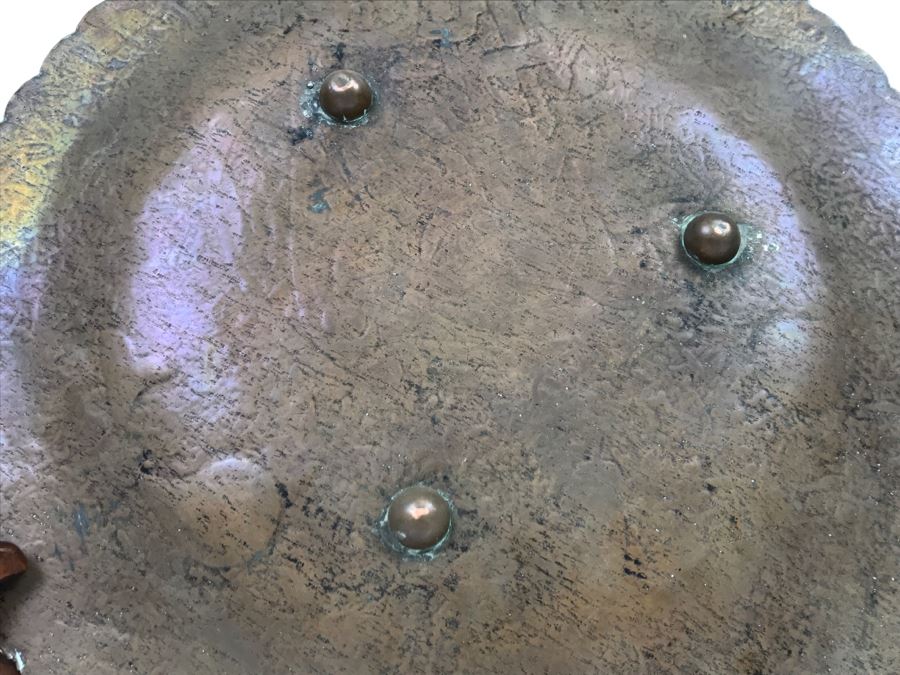 Large Vintage Middle Eastern Hand Hammered Copper Footed Charger Plate [Photo 16]