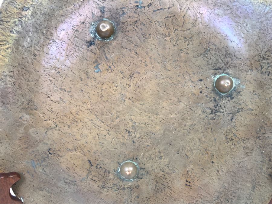 Large Vintage Middle Eastern Hand Hammered Copper Footed Charger Plate [Photo 15]