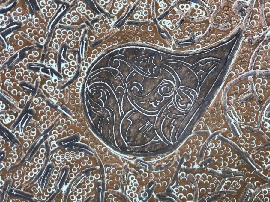 Large Vintage Middle Eastern Hand Hammered Copper Footed Charger Plate [Photo 8]