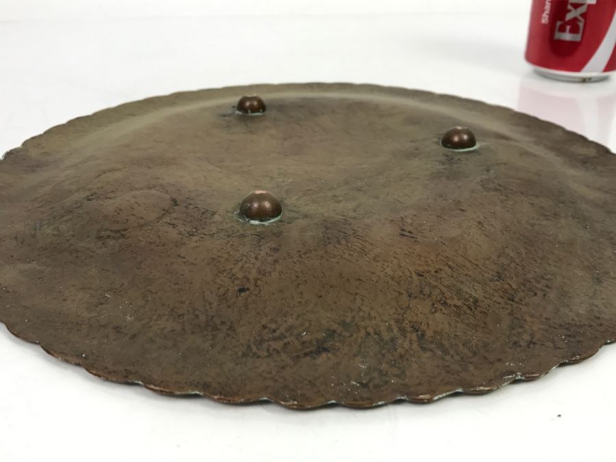 Large Vintage Middle Eastern Hand Hammered Copper Footed Charger Plate [Photo 17]