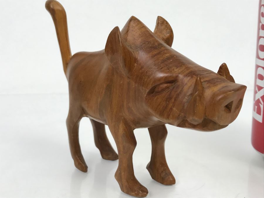 Vintage Wooden Warthog Animal Carving [Photo 3]