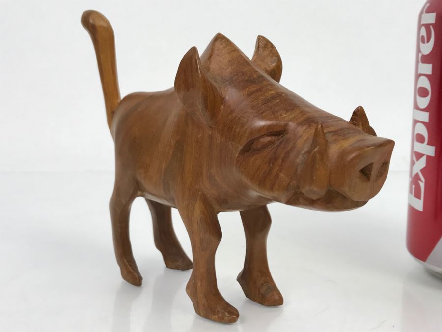 Vintage Wooden Warthog Animal Carving [Photo 1]