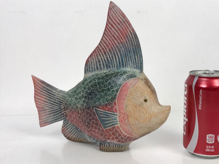 Large Hand Carved And Hand Painted Wooden Fish [Photo 3]
