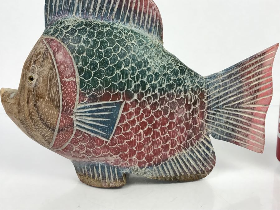 Large Hand Carved And Hand Painted Wooden Fish [Photo 14]