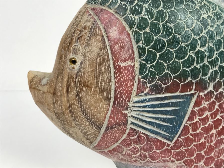 Large Hand Carved And Hand Painted Wooden Fish [Photo 15]