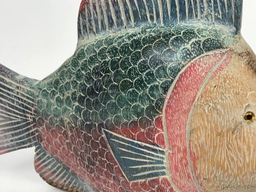 Large Hand Carved And Hand Painted Wooden Fish [Photo 6]