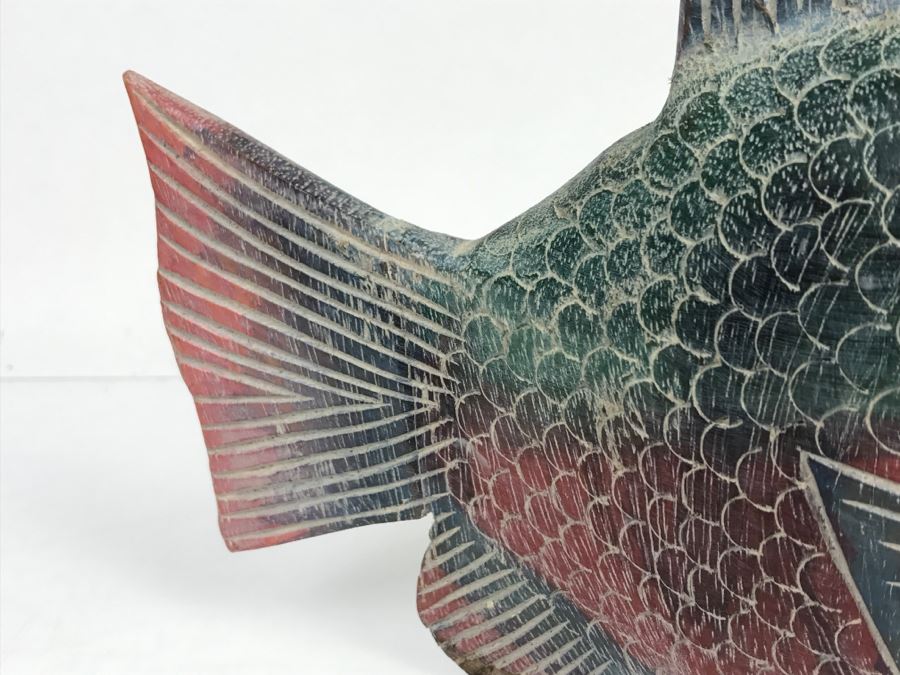 Large Hand Carved And Hand Painted Wooden Fish [Photo 9]