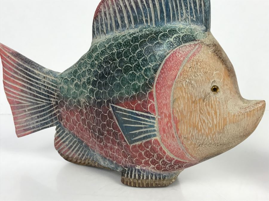 Large Hand Carved And Hand Painted Wooden Fish [Photo 4]