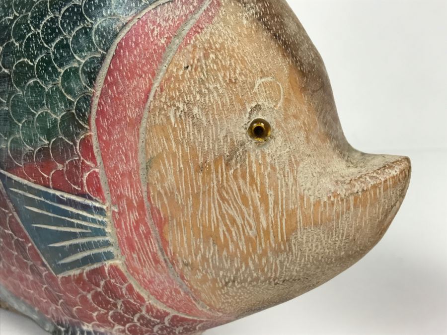 Large Hand Carved And Hand Painted Wooden Fish [Photo 7]