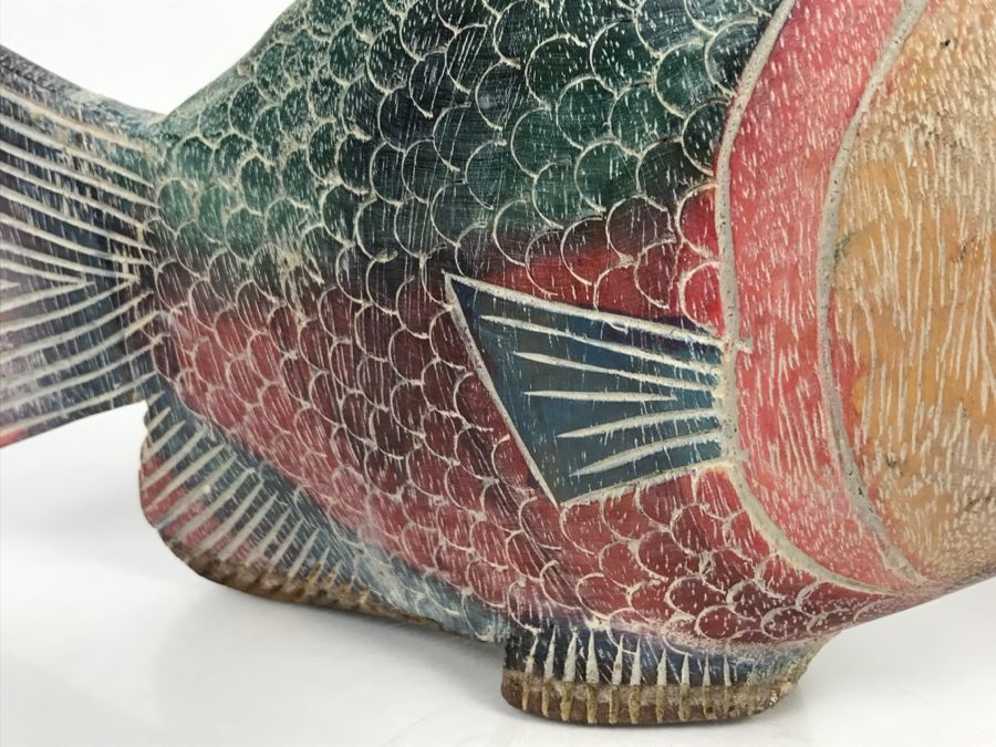 Large Hand Carved And Hand Painted Wooden Fish [Photo 5]