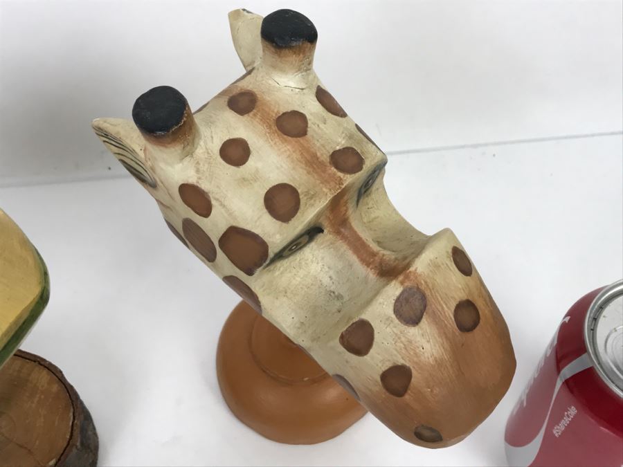 Set Of (3) Indonesian Animal Heads Frog Giraffe Fish [Photo 14]