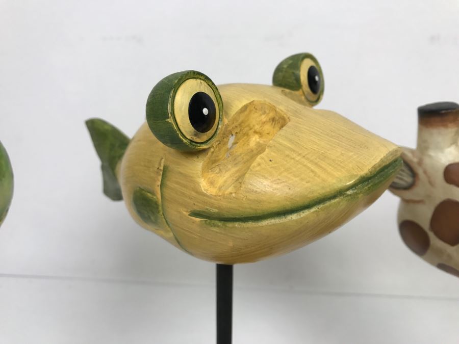 Set Of (3) Indonesian Animal Heads Frog Giraffe Fish [Photo 5]