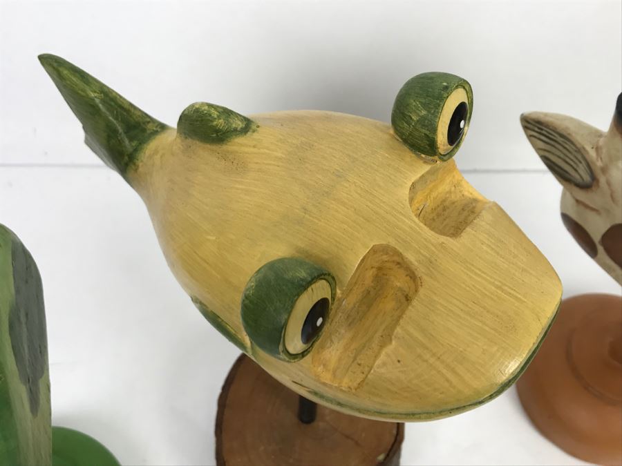 Set Of (3) Indonesian Animal Heads Frog Giraffe Fish [Photo 13]