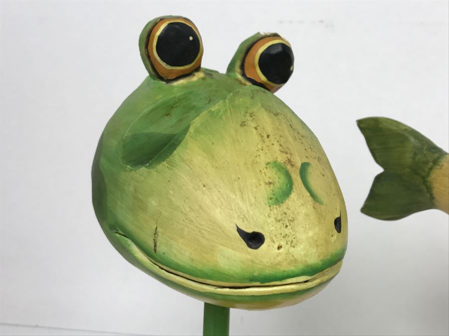 Set Of (3) Indonesian Animal Heads Frog Giraffe Fish [Photo 10]