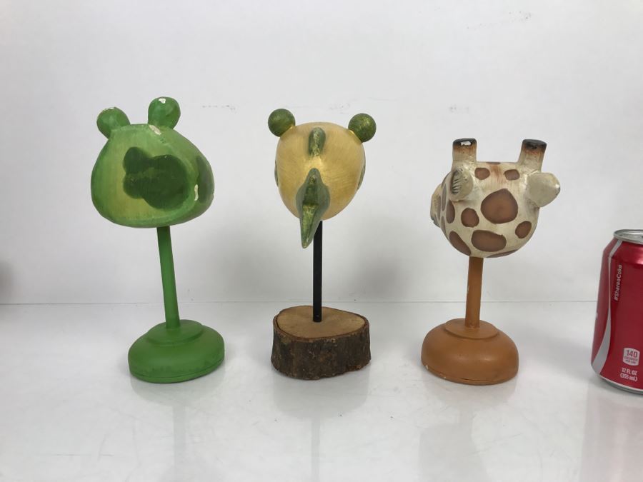 Set Of (3) Indonesian Animal Heads Frog Giraffe Fish [Photo 15]